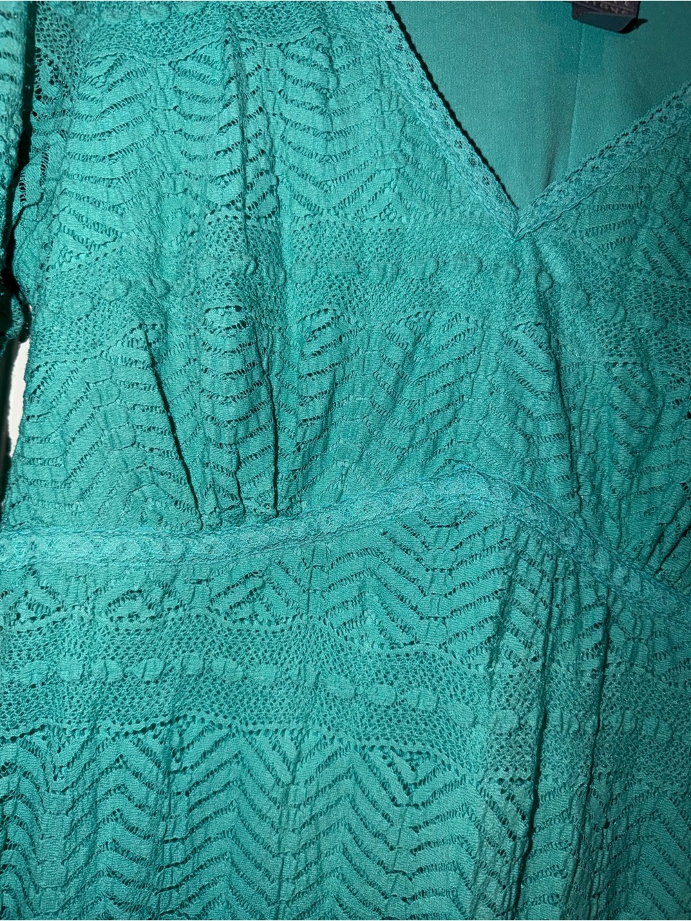 Rabbit Rabbit Rabbit Teal Lace-Texture V-Neck Midi Dress - Picture 3 of 7